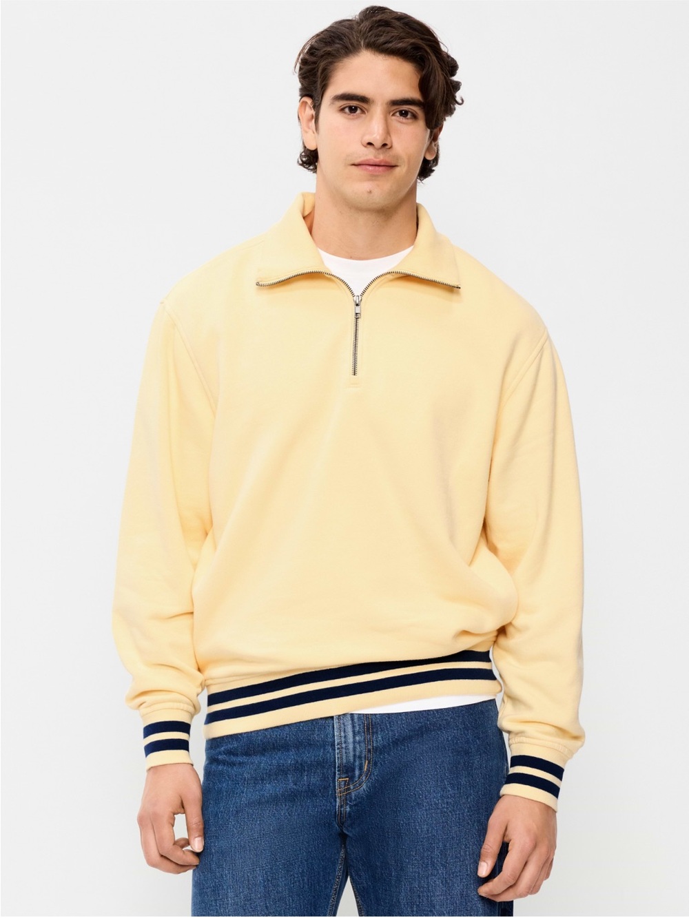 NWT old navy gender neutral yellow Collared Fleece Pullover men’s L, women xl